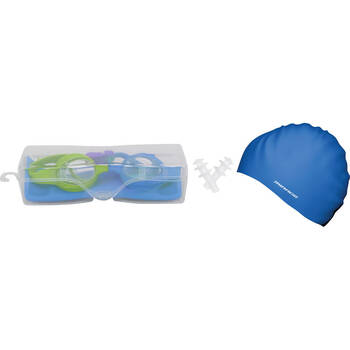Mirage Kids Goggles/Swim Cap/Ear Plugs Swimming Pack Green/Blue