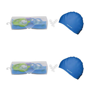 2PK Mirage Kids Goggles/Swim Cap/Ear Plugs Swimming Pack Green/Blue