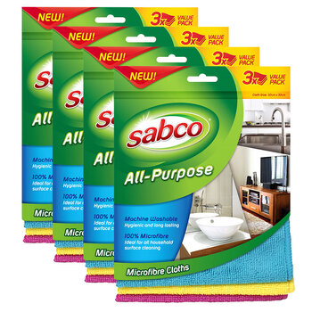 12pc Sabco All Purpose Microfibre Cloths 32 x 32cm