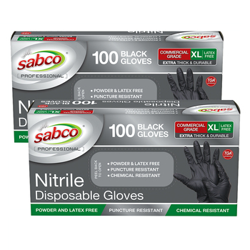 200pc Sabco Professional Disposable Nitrile Gloves Black XL