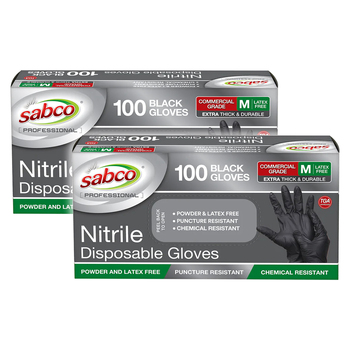 2PK 100pc Sabco Professional Nitrite Medium Disposable Gloves Black 
