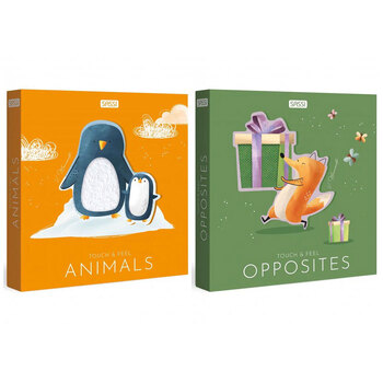 2pc Sassi Touch & Feel Animals and Touch & Feel Opposites Kids Pocket Book Set