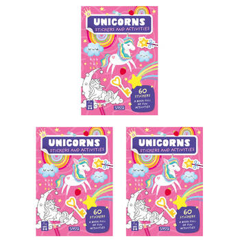 3PK Sassi Stickers & Activities Kids/Children Picture Book Unicorns Pink 3y+