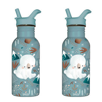 2PK Sassi Stainless Steel Drink Bottle Tumbler 500ml Blue Munchy the Bear 12m+