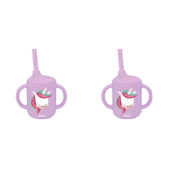 2PK Sassi Silicone Sippy Cup Set Sparkly The Unicorn Baby/Childrens Cutlery 6m+