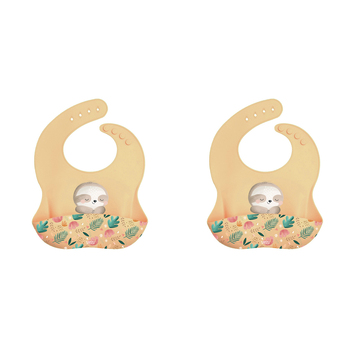 2PK Sassi Silicone Bib Gnawy The Sloth Baby/Childrens Tableware 6m+