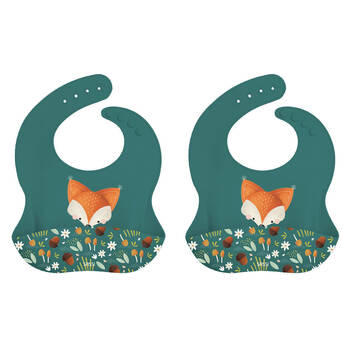 2PK Sassi Baby/Toddler Waterproof Silicone Bib Food Catcher Crunchy The Fox 6m+