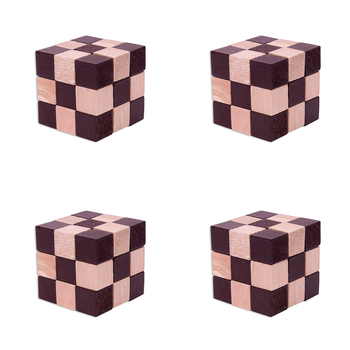 4PK Smart Brain Snake Wood Cube Puzzle Solving Kids Toy