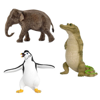 Schleich Juri Penguin, Rick Crocodile & Elephant Animal Action Play Kids Toys 3Y