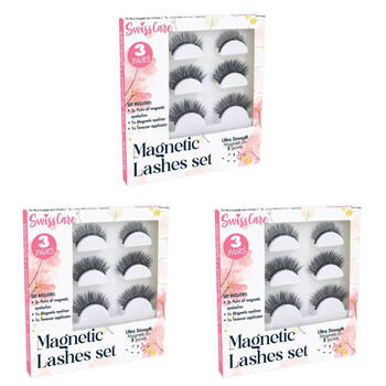 3x 3 Pairs of SwissCare Magnetic Eyelashes w/ Eyeliner & Tweezer Set Reusable