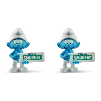 2PK Schleich Kids/Childrens Toy Figurine Smurf with Sign (Keep On Smurfin') 7y+