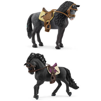 2pc Schleich Pura Raza Espanola Mare/Stallion w/ Saddle Figure Combo Set 3+