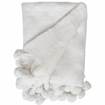 LVD Acrylic Snow Pompom 130x170cm Throw Blanket - White