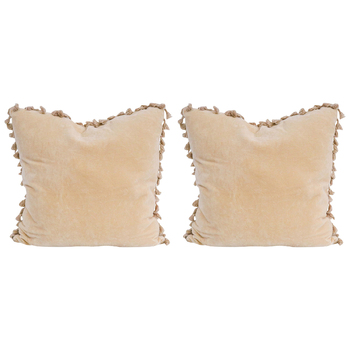 2PK LVD Velvet Tassels Cushion Pillow 50x50cm Square - Sand