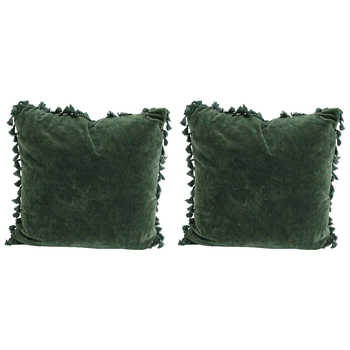 2PK LVD Velvet Tassels Cushion Pillow 50x50cm Square - Moss