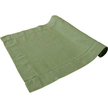 LVD Drawn Thread Cotton/Linen Dining Table Runner 38 x 180cm Moss Green