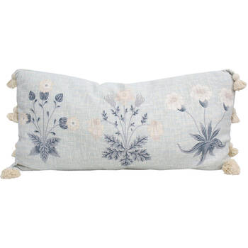 LVD 100% Cotton Lumbar Botanical Cushion Pillow 40x80cm Blue Floral