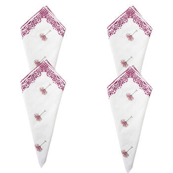 4PK LVD 100% Soft Cotton Reusable Table Napkin 45x45cm Plum Berry Palm/White