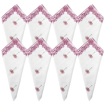 8PK LVD 100% Soft Cotton Reusable Table Napkin 45x45cm Plum Berry Palm/White
