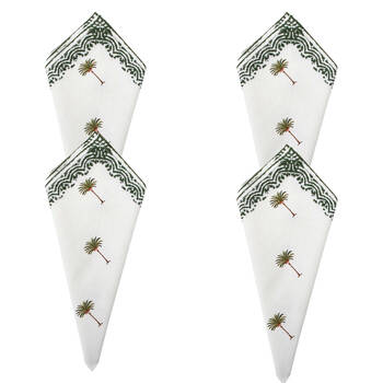 4PK LVD 100% Soft Cotton Reusable Table Napkin 45x45cm Palm Green/White