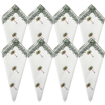 8PK LVD 100% Soft Cotton Reusable Table Napkin 45x45cm Palm Green/White