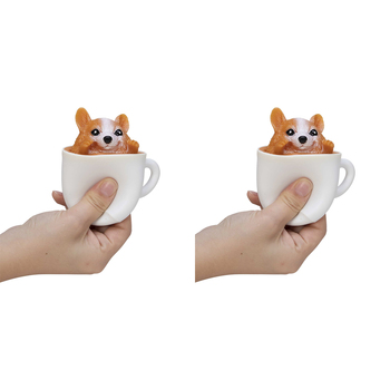 2PK Schylling Pup In A Cup Kids Squeeze Sensory Toy 6cm Assorted 3y+