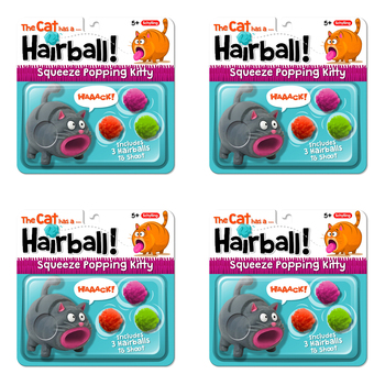 4PK Schylling Hairball Squeeze Popping Kitty w/ 3x Balls Kids Toy 5y+