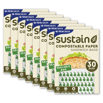 8x 30pc Hercules Sustain Compostable Sealable Paper Sandwich Bags