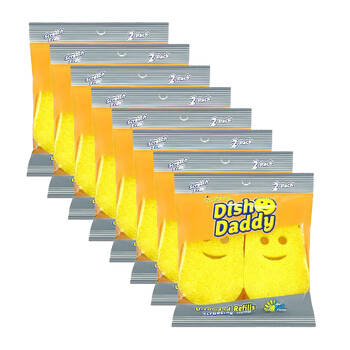 8x 2pc Dish Daddy Scrubbing Head Sponge Cleaner Refill Yellow