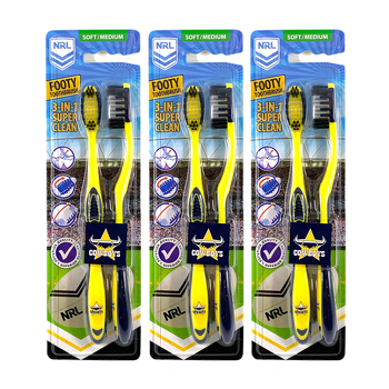 3x 2pc NRL North Queensland Cowboys Soft/Medium Toothbrush Kids/Adults 6y+