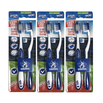 3x 2pc AFL Soft/Medium Toothbrush Oral Care North Melbourne Kangaroos Kids/Adults 6y+