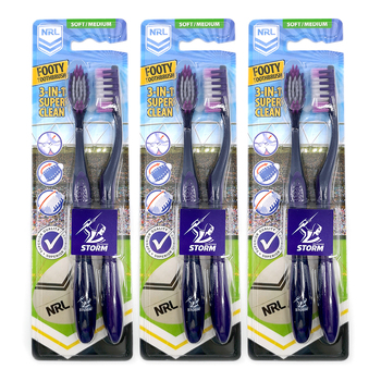 3x 2pc NRL Melbourne Storm Soft/Medium Toothbrush Kids/Adults Oral Care 6y+