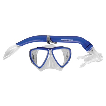 2pc Mirage Turtle Kids Junior Silitex Mask & Glass Snorkel Set Blue