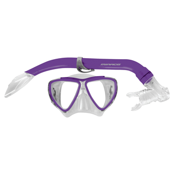 2pc Mirage Turtle Kids Junior Silitex Mask & Glass Snorkel Set Purple