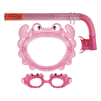 3pc Mirage Aqua Kids Junior Silitex Mask/Goggles/Snorkel Set Pink