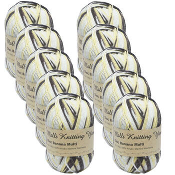 10PK Malli Multi-Coloured Knitting Crochet Yarn 100g 8ply 16x9cm Choc Banana
