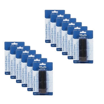 12PK Malli Braided Flat Elastic Band Tape 1cm x 5m - Assorted