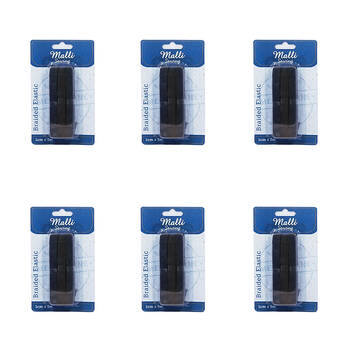 6PK Malli Braided Flat Elastic Band Tape 1cm x 5m - Assorted