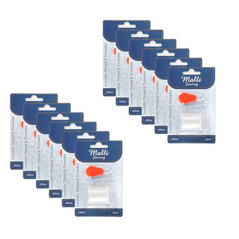 12PK Malli Sewing Invisible Nylon Thread w/ Threader 100m - Clear