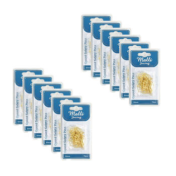12x 70pc Malli Sewing Metal Gourd Safety Pins 22mm - Assorted
