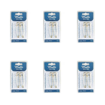 6x 2pc Malli Sewing Heavy Duty Metal Safety Pins Large 70mm - Assorted