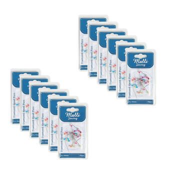 12x 20pc Malli Sewing Metal Diamond Head Sewing Pins 6x40mm