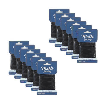 12PK Malli Sewing Soft Elastic Band Cord 15mm x 2.5M - Assorted
