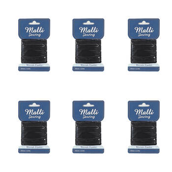 6PK Malli Sewing Soft Elastic Band Cord 15mm x 2.5M - Assorted