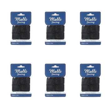 6PK Malli Sewing Soft Elastic Band Cord 25mm x 1.5M - Assorted