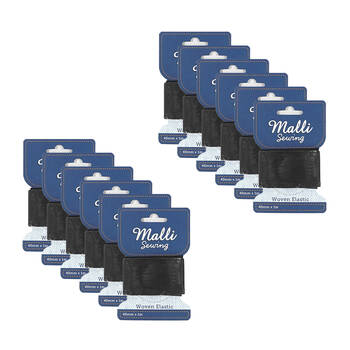 12PK Malli Sewing Soft Elastic Band Cord 40mm x 1M - Assorted