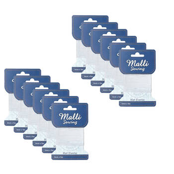 12PK Malli Sewing Round Hat Polyester/Latex Elastic Cord/String 1mm x 5M Asstd