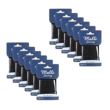 12PK Malli Sewing Round Hat Polyester/Latex Elastic Cord/String 2mm x 4M Asstd