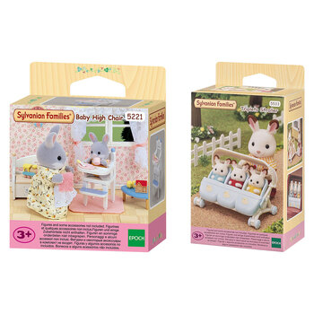 9pc Sylvanian Families Triplets Baby Stroller/Pushchair/Highchair Toy Set 3+