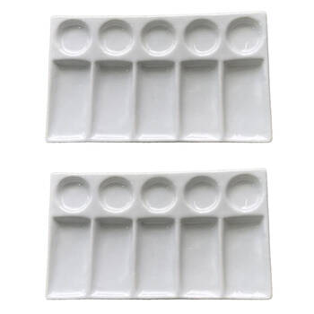2PK Sinoart 10-Well Watercolour Painting Slant Palette 11x19cm Porcelain/Ceramic